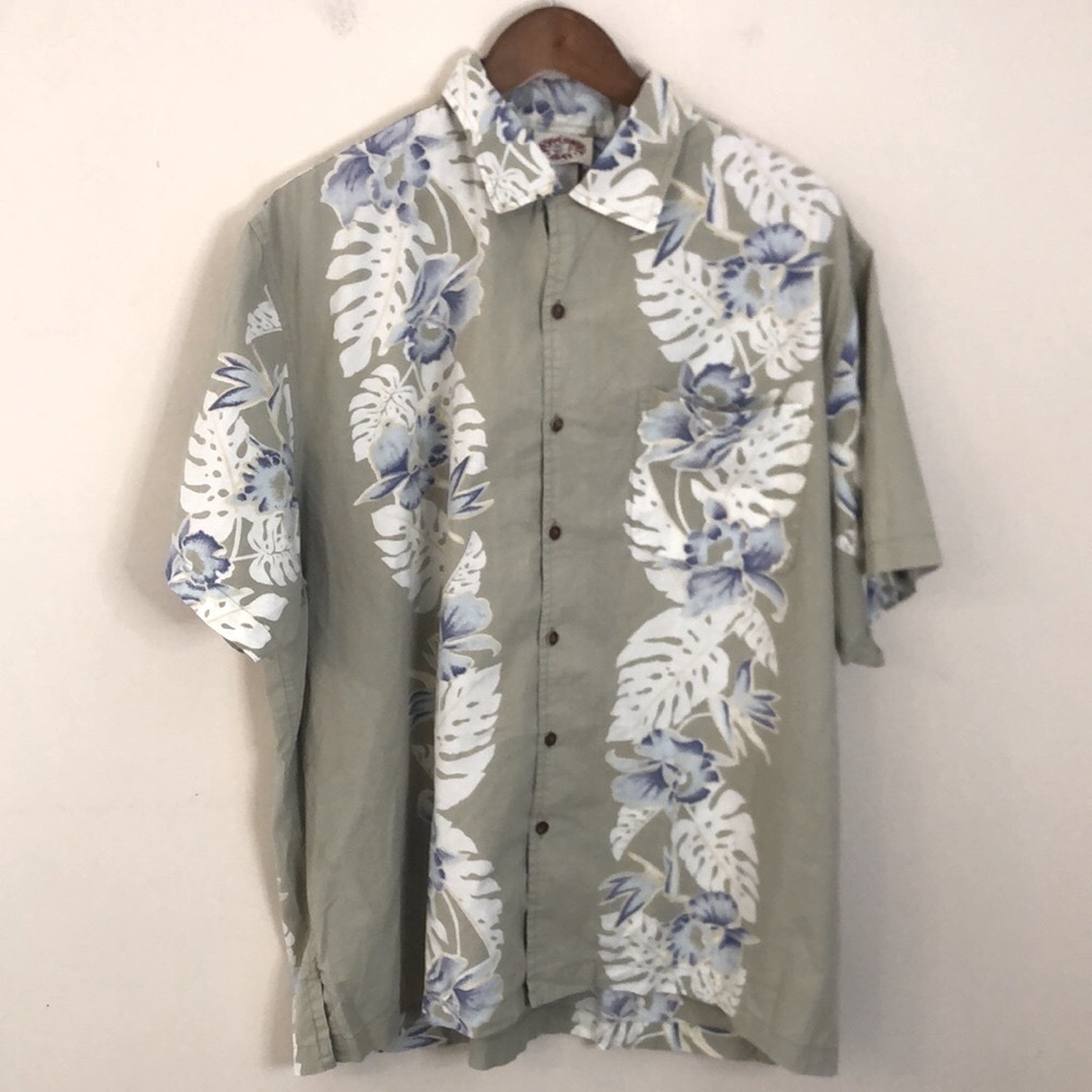 Peppermint Bay cotton tropical Hawaiian floral button up short sleeve Shirt XL
